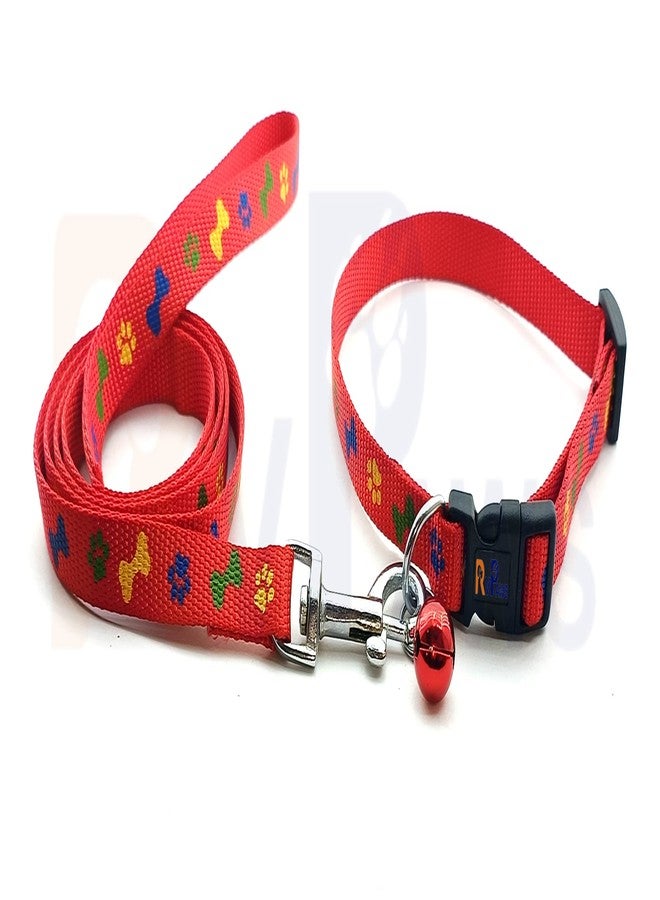 Pups&Pets Printed Nylon Collar Leash Set Adjustable 15 MM, Ideal for All Breed Small Dog & Puppies - (Red, Pattern 04) - Image 1